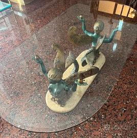 Tavolo salotto con top cristallo, base 2 Sirene