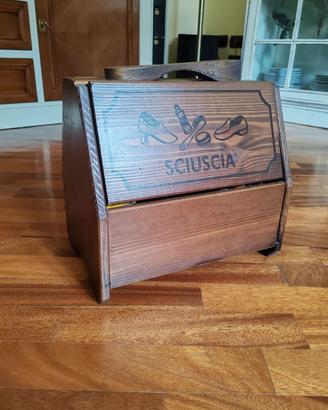 Contenitore Lustrascarpe Sciuscià Mobiletto Legno