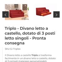 Divano letto a castello matrimoniale 3 posti letto