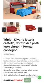 Divano letto a castello matrimoniale 3 posti letto