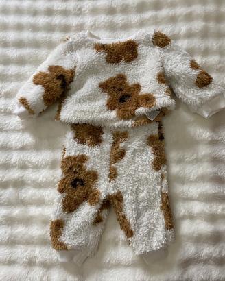 Completo vestitino per neonata con orsetto