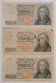 GIRO COMPLETO BANCONOTA 5000 LIRE COLOMBO 1964-70