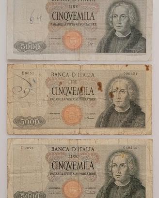 GIRO COMPLETO BANCONOTA 5000 LIRE COLOMBO 1964-70