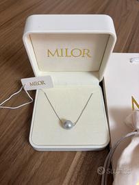 Collana argento 925 placcata oro bianco 18Kt perla