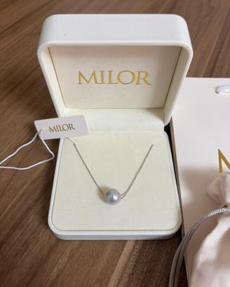 Collana argento 925 placcata oro bianco 18Kt perla