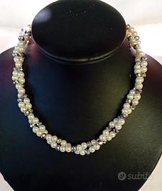 Collana  perle e cristalli torchon 