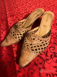 Mule Geox intreccio pelle con tacco