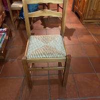 4 sedie in legno massello e paglia