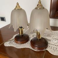 Coppia abat-jour vintage vetro a tulipano e legno