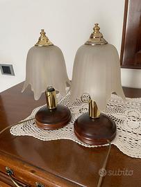 Coppia abat-jour vintage vetro a tulipano e legno