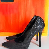 Scarpe décolleté tacco glitter nere