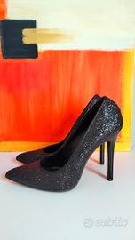Scarpe décolleté tacco glitter nere