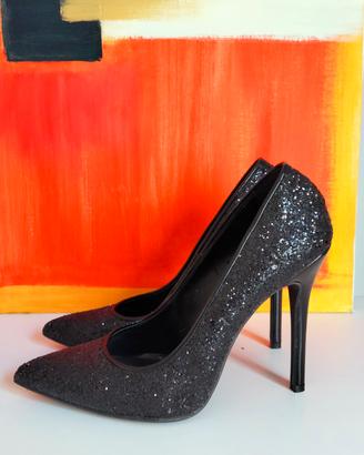 Scarpe décolleté tacco glitter nere