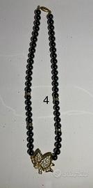 Collana perle cromate verdi co pendente floreale