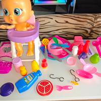 Bambolotto con seggiolone- set accessori cucina 