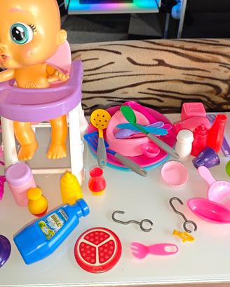 Bambolotto con seggiolone- set accessori cucina 