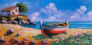 Quadro di paesaggio marina , olio su tela firmato