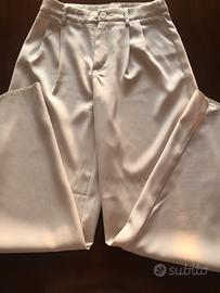 Pantaloni Donna beige estivi gamba larga taglia S