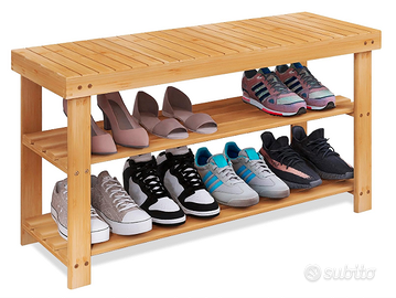 SMIBUY Panca portascarpe in bambù, 86 x 28.5 x 45.