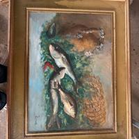 Quadro vintage natura morta con pesci  anni 60/70