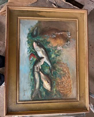Quadro vintage natura morta con pesci  anni 60/70