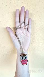 Collana lunga con gufo rosa