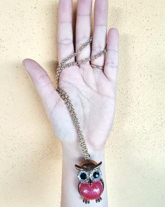 Collana lunga con gufo rosa