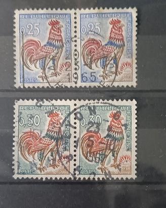 rari francobolli francesi del gallo doppi