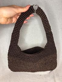 Borsa a spalla marrone e oro uncinetto