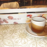 Set caffè 12 pezzi 6 tazzine+piatti marrone bianco