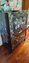 Mobile Bar Cinese Laccato Nero con Intarsi