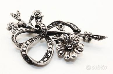 Stupenda spilla Vintage argento marcasite
