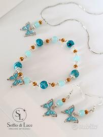 set collana bracciale e orecchini azzurro 