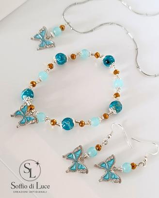set collana bracciale e orecchini azzurro 