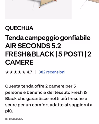 tenda gonfiabile da campeggio 5 posti