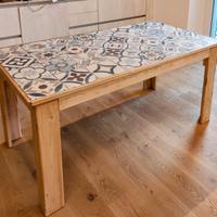 Tavolo design legno massello maiolica vintage 