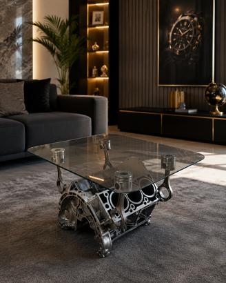 Tavolino artigianale con motore mercedes v6