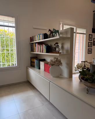 Parete libreria bifacciale con cassetti 3m