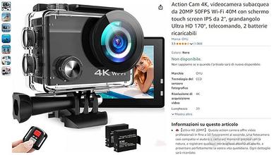 Action Cam 4K, videocamera subacquea da 20MP 50FPS