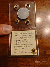 5 Lire 1956 Delfino R2 - Periziata BB+