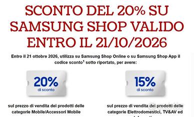 SAMSUNG BUONO SCONTO COUPON DEL 20% ENTRO IL 21/10