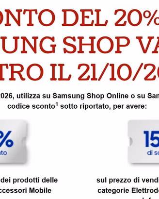 SAMSUNG BUONO SCONTO COUPON DEL 20% ENTRO IL 21/10