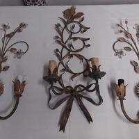3 applique Vintage ferro battuto e fiorì in vetro 