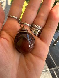Ciondolo wire wrap in pietra agata corniola
