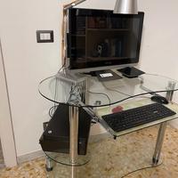 Scrivania portacomputer acciaio inox e vetro