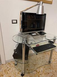 Scrivania portacomputer acciaio inox e vetro