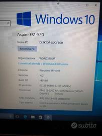 Acer Aspire ES1-520 15,6'' 4gb RAM HDD500GB WIN 10