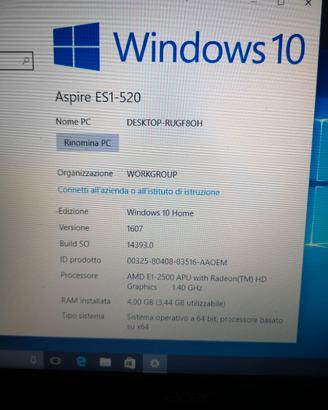 Acer Aspire ES1-520 15,6'' 4gb RAM HDD500GB WIN 10