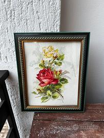 Quadro rose rosse e bianca dipinto a mano