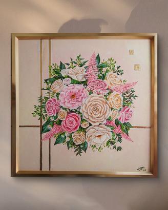 Quadro decorativo floreale dipinto a mano